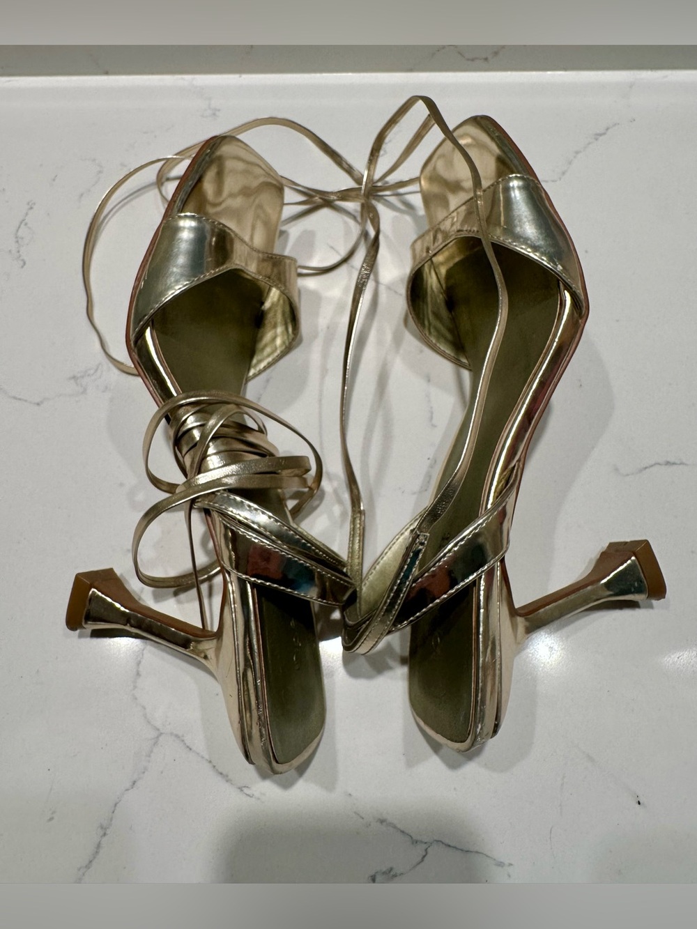 Open Edit Metallic Gold Lace Up Heels - size 8.5M - Picture 8 of 10